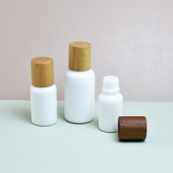 ES-D435B(6) 30ml Opal White Glass Bottle with Wooden Cap